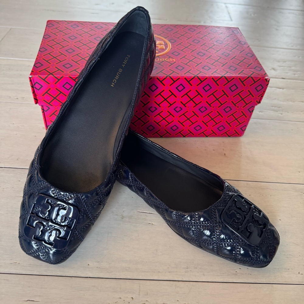 Tory Burch Blue Patent Leather Flats
